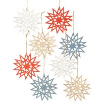 Artikel Kerstster houten decoratie om op te hangen Ø12/15cm 8 stuks