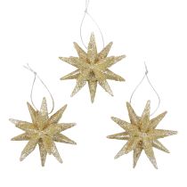 Kerststerren kerstversiering goud glitter Ø7cm 6st