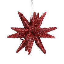 Kerststerren kerstversiering rood glitter Ø7cm 6st