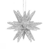 Artikel Kerststerren kerstversiering zilver glitter Ø7cm 6st