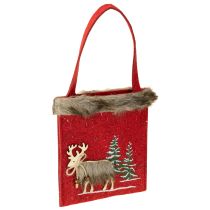 Artikel Kersttas rood met bont 15,5cm x 18cm 3 st