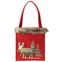 Artikel Kersttas rood met bont 15,5cm x 18cm 3 st