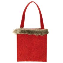 Artikel Kersttas rood met bont 15,5cm x 18cm 3 st