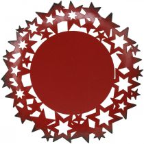 Kerstbord metalen sierbord met sterren rood Ø34cm