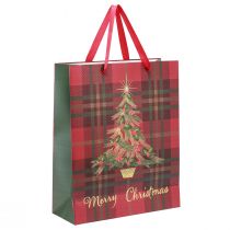 Artikel Kersttas met handvatten geruite kerstboom 26×32×10cm 4st