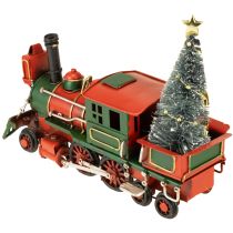 Artikel Kersttrein rode metalen decoratieve locomotief met kerstboom 20cm
