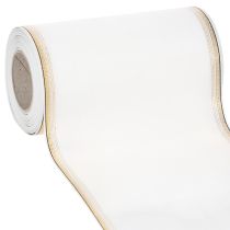 Artikel Wit moiré kranslint met gouden parelrand, 175 mm - Elegant lint voor decoratie en bloemschikken.