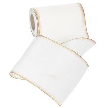 Artikel Wit moiré kranslint met gouden parelrand, 175 mm - Elegant lint voor decoratie en bloemschikken.