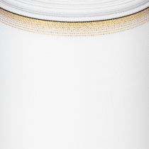 Artikel Wit moiré kranslint met gouden parelrand, 175 mm - Elegant lint voor decoratie en bloemschikken.