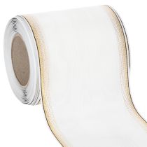 Artikel Wit moiré kranslint met parelrand en taftafwerking, decoratief lint, rouwlint, breedte 100 mm, lengte 25 m