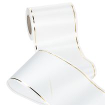 Artikel Wit kranslint met gouden rand, geschikt voor computerbedrukking, satijnen lint, waterdicht, 25 m x 125 mm