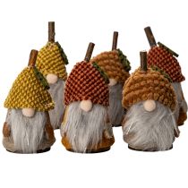 Artikel Set van 6 kabouterbeeldjes met gebreide muts en eikel, 10 cm.