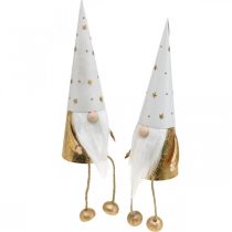 Artikel Gnome Kerstdecoratiefiguur wit, goud Ø6.5cm H22cm 2st