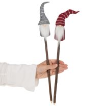 Artikel Decoratieve kabouterfiguur met gestreepte hoed op houten stok, 46 cm, 6 stuks
