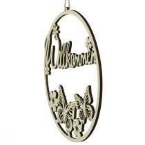 Artikel Welkomstbord, houten decoratieve ring met vlinder, Ø21,5cm, 4 stuks - deurkransdecoratie, veer, natuurlijke kleur