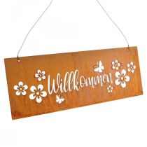 Welkomstbord metalen bord patina bloemen 40x15cm