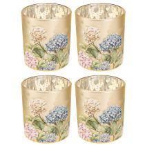 Artikel Decoratieve glazen lantaarn met bloemenmotief voor stijlvolle woonaccessoires, 8 cm, 4 stuks.