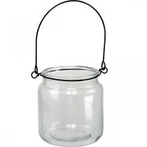 Lantaarn glazen hanglantaarn met handvat Ø8cm H10,5cm