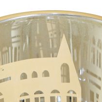 Artikel Lantaarn glas zilver goud stadssilhouet H12,5cm 4 st