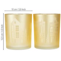 Artikel Lantaarn glas zilver goud stadssilhouet H12,5cm 4 stuks