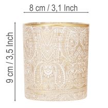 Artikel Glazen theelichthouder met paisley-patroon, Ø8cm, H9cm, 2 stuks