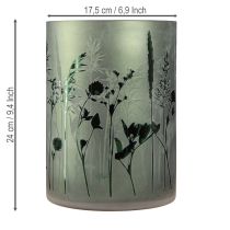 Artikel Lantaarn groot decoratief glas in witgroen motief weide H24cm