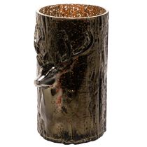 Artikel Glazen theelichthouder met reliëf van een hertenkop en bomen, winterdecoratie, 26 cm