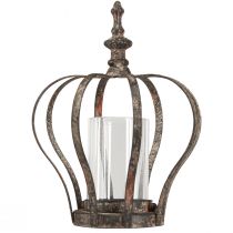 Artikel Lantaarn Kroon Bruin Roest Met Kaars Glas Ø14cm H18cm