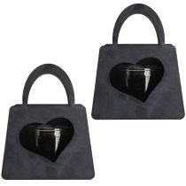 Artikel Lantaarn Metalen Decoratie Zak met Hart Antraciet H18cm 2st