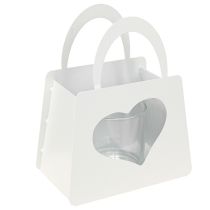 Artikel Lantaarn metalen sierzakje met hart wit H18cm 2st