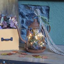 Lantaarn metaal glas theepot patina decoratie Ø15cm H26cm