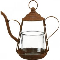 Lantaarn metaal glas theepot patina decoratie Ø15cm H26cm