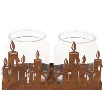 Artikel Metalen lantaarn met glazen inzetstuk, roestkleurige metalen afwerking, decoratieve kaarsenhouder, 21,5 cm