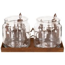 Artikel Metalen lantaarn met glazen inzetstuk, roestkleurige metalen afwerking, decoratieve kaarsenhouder, 21,5 cm