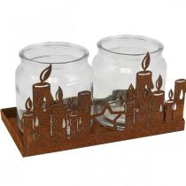 Lantaarn metalen glazen inzet patina decoratieve kaarsen 21,5 cm
