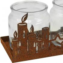 Lantaarn metalen glazen inzet patina decoratieve kaarsen 21,5 cm
