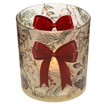 Artikel Glazen votiefkaarsenhouder met kersttakjes en rood lint, 8 cm, 2 stuks