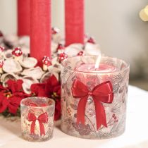 Artikel Glazen votiefkaarsenhouder met kersttakjes en rood lint, 8 cm, 2 stuks
