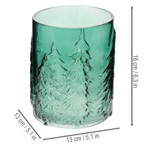 Artikel Glazen votiefkaarsenhouder met reliëf van dennenbomen, kerstdecoratie, 16 cm