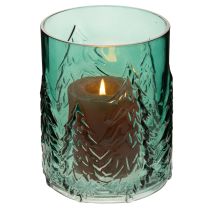Artikel Glazen votiefkaarsenhouder met reliëf van dennenbomen, kerstdecoratie, 16 cm