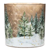Artikel Glazen theelichthouder met dennenbosmotief, winterdecoratie, 15 cm
