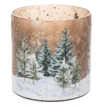 Artikel Glazen theelichthouder met winterbos in de sneeuw, kerstdecoratie, 20 cm