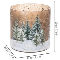 Artikel Glazen theelichthouder met winterbos in de sneeuw, kerstdecoratie, 20 cm
