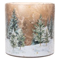 Artikel Glazen theelichthouder met winterbos in de sneeuw, kerstdecoratie, 20 cm
