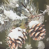Artikel Glazen theelichthouder met dennenappels en sneeuwvlokken, 15 cm