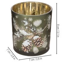 Artikel Glazen theelichthouder met takje winterdennenhout, 8 cm, 2 stuks