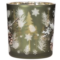 Artikel Glazen theelichthouder met takje winterdennenhout, 8 cm, 2 stuks