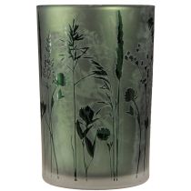 Artikel Lantaarn van wit glas met groen weidemotief H18cm