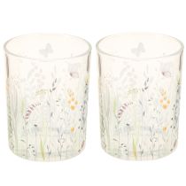 Artikel Decoratieve glazen lantaarn met vlinderweidemotief voor stijlvolle woonaccessoires, 18 cm, 2 stuks