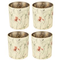 Artikel Decoratieve glazen lantaarn met bloemenmotief voor een sfeervolle inrichting, 8 cm, 4 stuks.